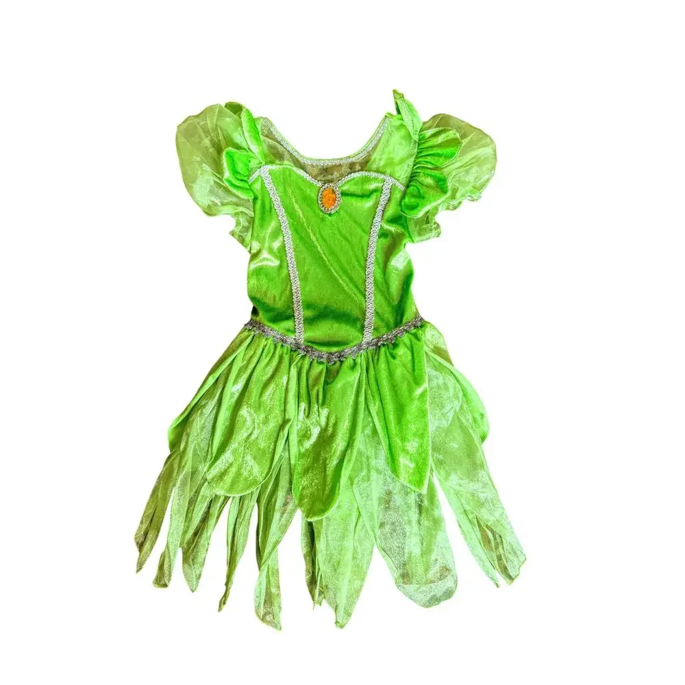 Disney Tinker Bell Fairy Costume Dress Green Velvet Girls Size 7-8- No Wings